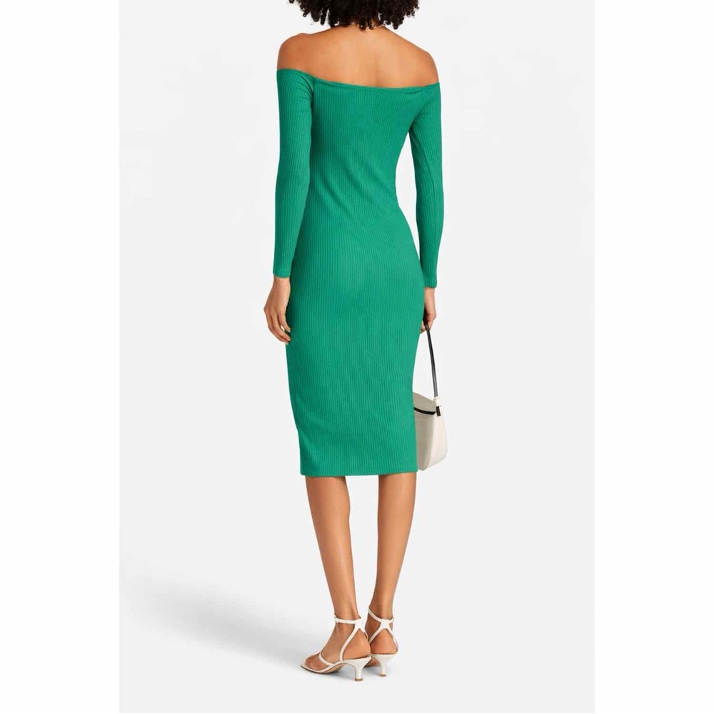 Enza Costa Off Shoulder Ribbed Jersey Midi Dress XS Green‎ Wedding Guest Party - Picture 2 of 13